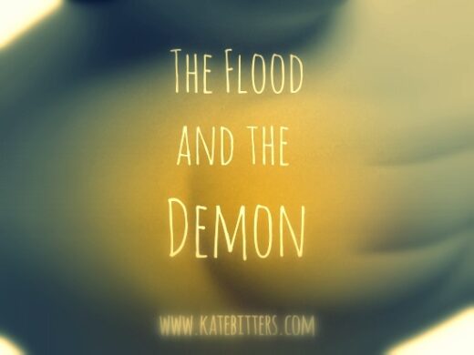flood and demon text on abstract background