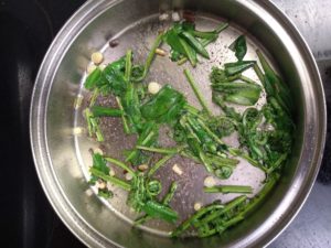 Sauteed fiddlehead ferns and ramps