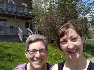 Two women smiling